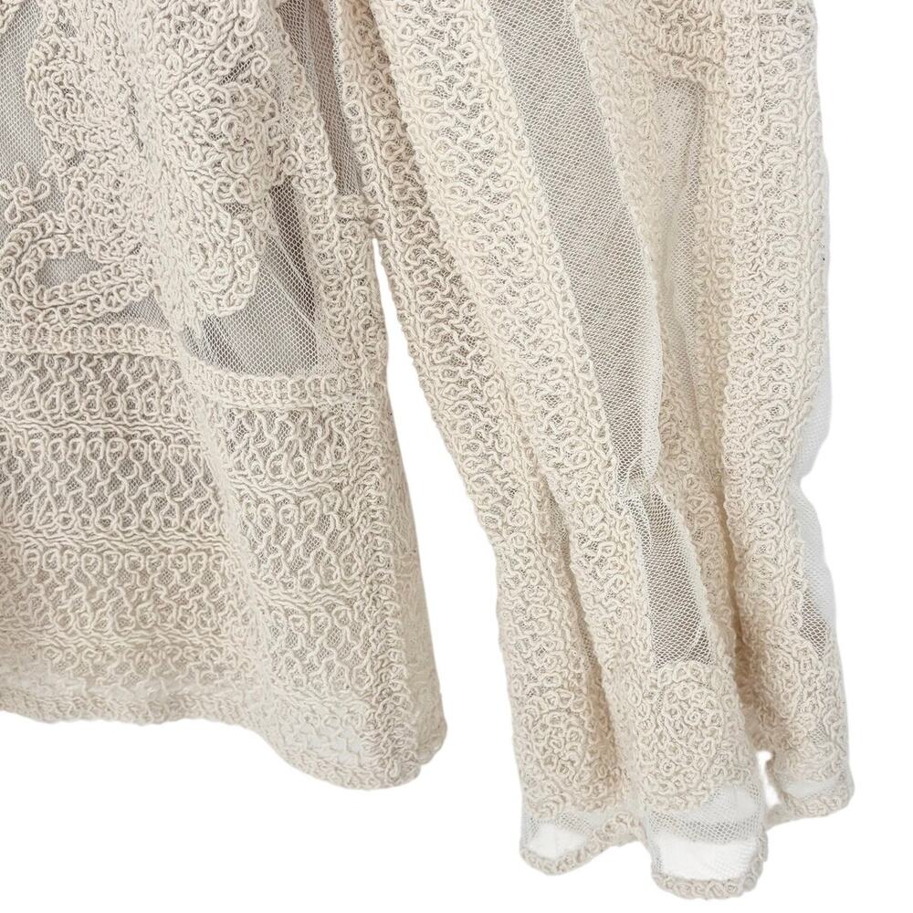 Ultra Pink Cream Balloon Sleeve Crochet Knit Top Size L - Picture 4 of 6